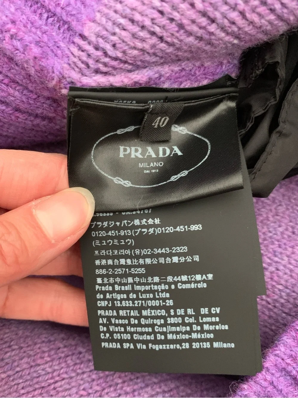 Prada virgin wool zip up cardigan coat fox fur hood amethyst NWT